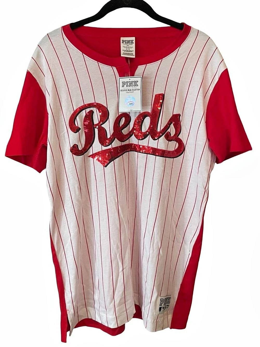 NWT VS PINK Cincinnati Reds MLB Sequin Baseball Shirt Size S